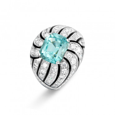 蓝色碧玺配珐琅彩及钻石戒指